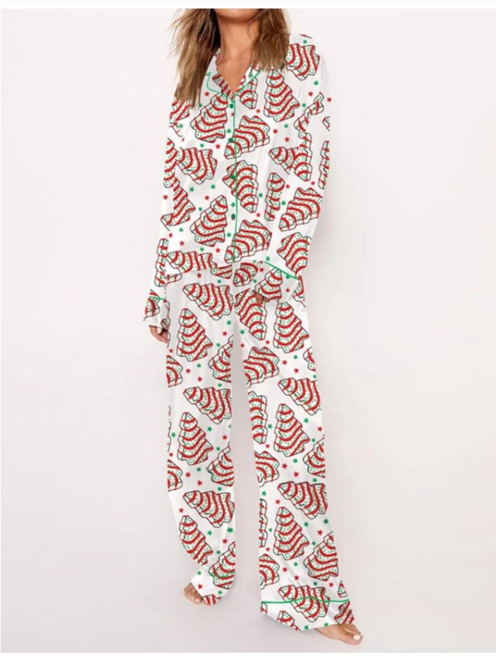 Holiday White Christmas Tree Snack Cakes Print Pajama Set